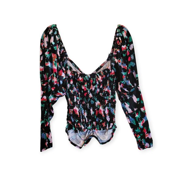 Open Edit Holiday Velvet Floral Sweetheart Ruched Party Top Medium NWOT - Picture 5 of 12